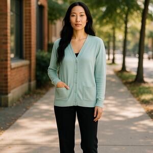 Old Navy Womens Sweater Sz S Mint Green Deep V Neck Pockets Lightweight